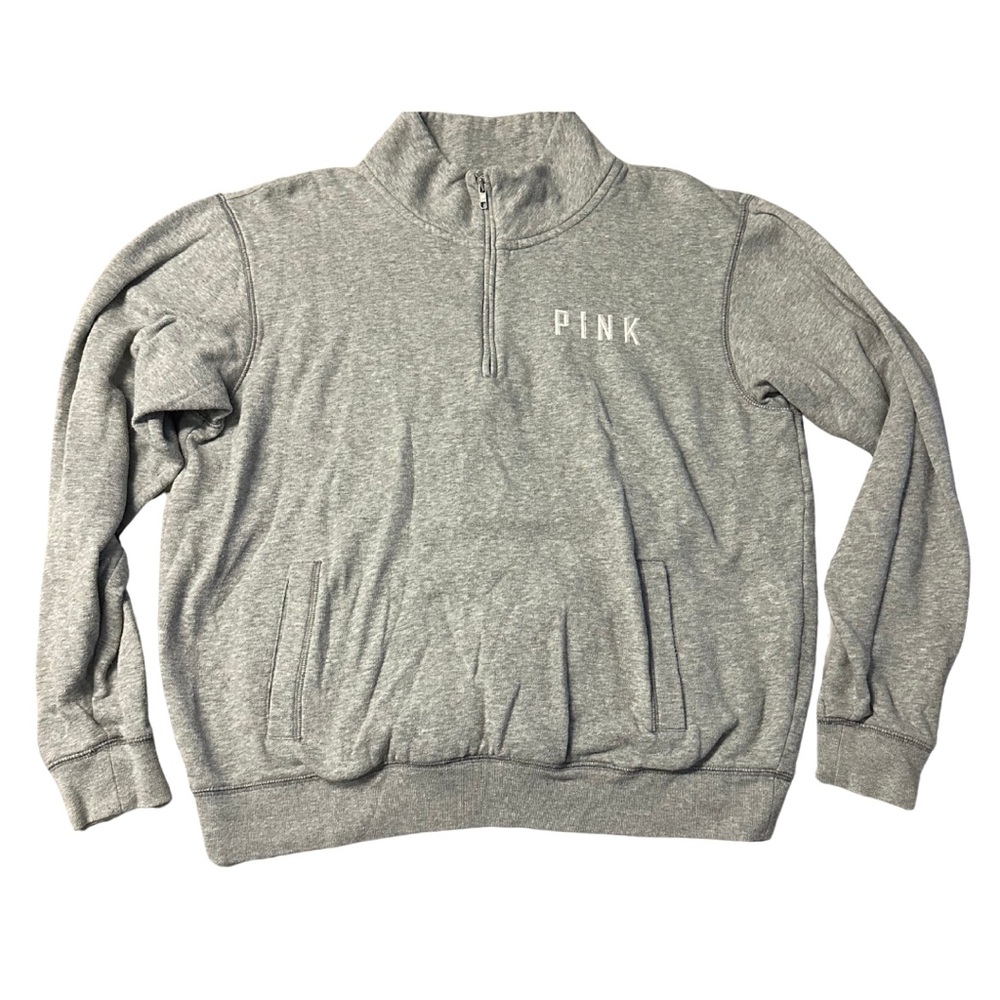 VS PINK | Grey Heather Half-Zip Sweatshirt | Y2K 2010s Campus Style Retro